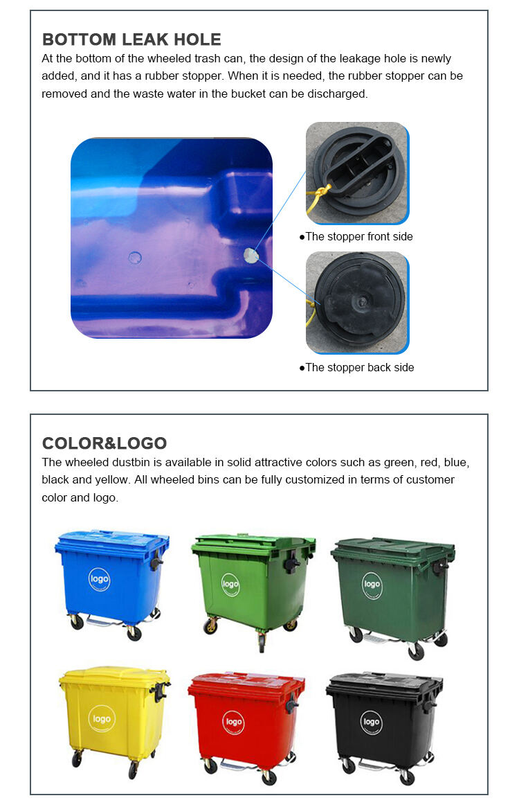 HDPE trash bin 660L plastic dustbin garbage container waste bin with 4 wheels manufacture