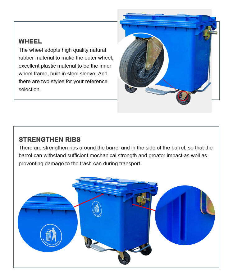 ໂຮງງານສະໜອງຖັງຂີ້ເຫຍື້ອພລາສຕິກ HDPE 1100L mobile garbage container recycle bins waste factory