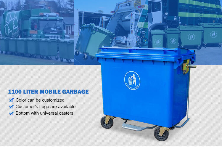 Factory supply plastic recycle waste bins HDPE 1100L mobile garbage container  recycle waste bins details