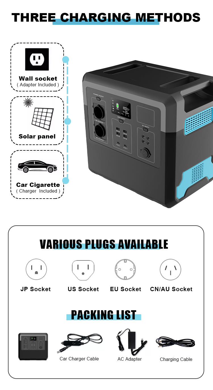 1500w 2400w Charge Backup Camping Outdoor Lifepo4 Battery Energy System Supply Portable Solar Power Station supplier