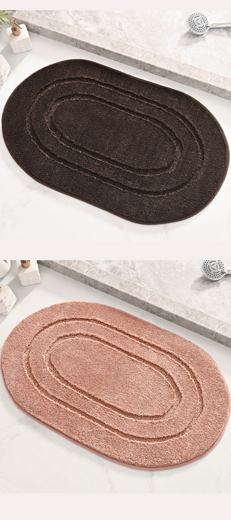 Custom Oval Non-Slip Bathroom Doorway Foot Mat Comfortable Soft Absorbent Microfiber Bathroom Rug Solid Color Bath Mat manufacture