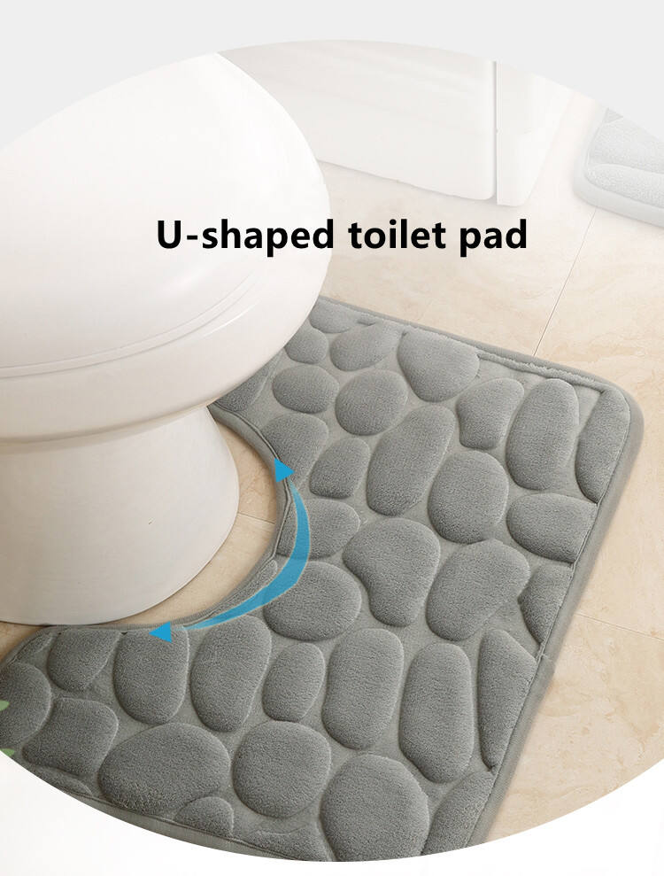 Hot Sale Cobblestone Embossed Carpet 2 Piece Set Absorbent Non-slip Mat Floor Mat Toilet Bathroom Mat toilet carpet details