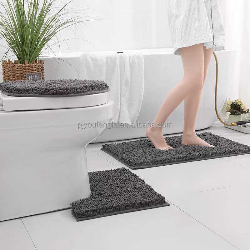 YFL Non slip Chenille Bath mat 3 pieces sets bath mat absorbent bathroom rug supplier