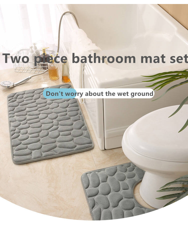 Hot Sale Cobblestone Embossed Carpet 2 Piece Set Absorbent Non-slip Mat Floor Mat Toilet Bathroom Mat toilet carpet manufacture