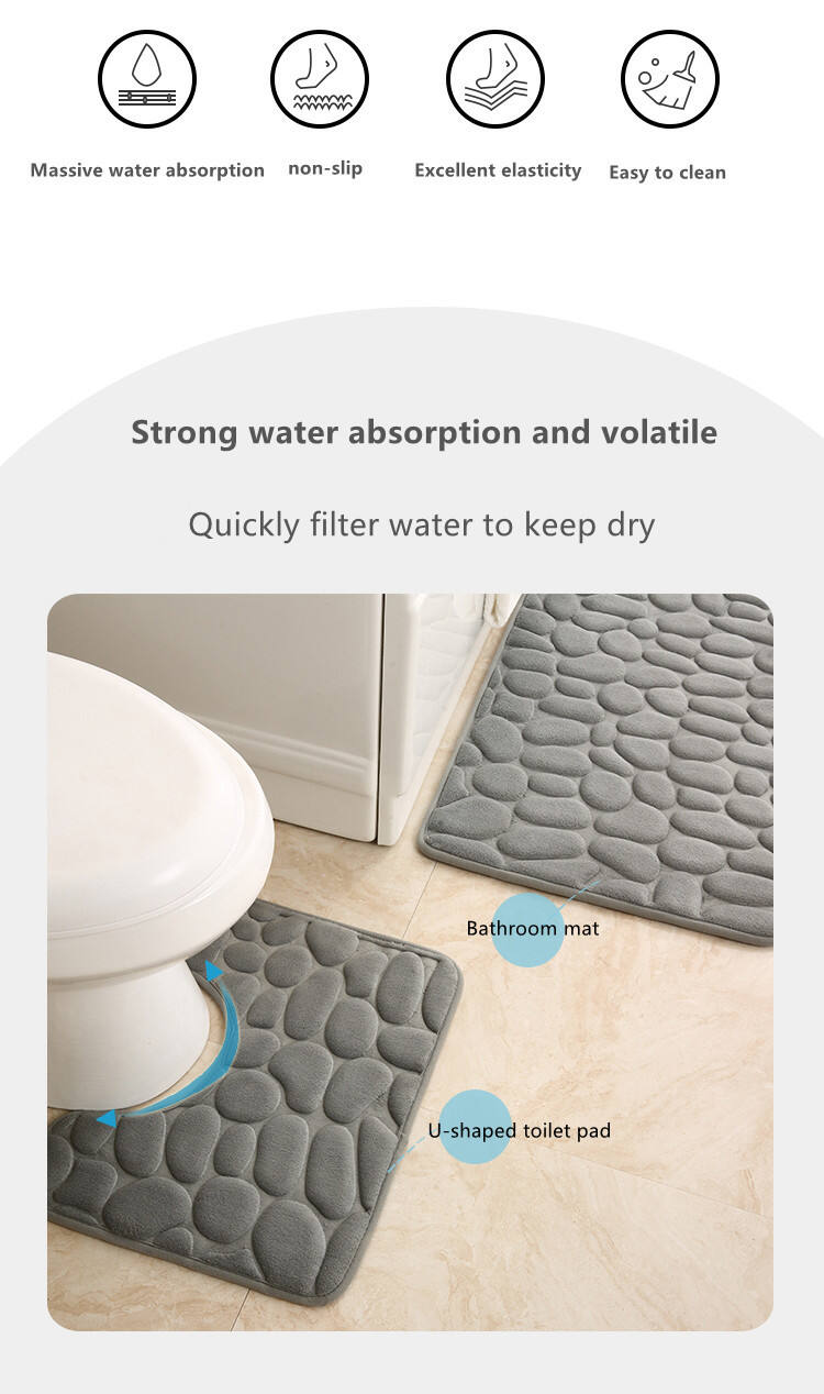 Hot Sale Cobblestone Embossed Carpet 2 Piece Set Absorbent Non-slip Mat Floor Mat Toilet Bathroom Mat toilet carpet details