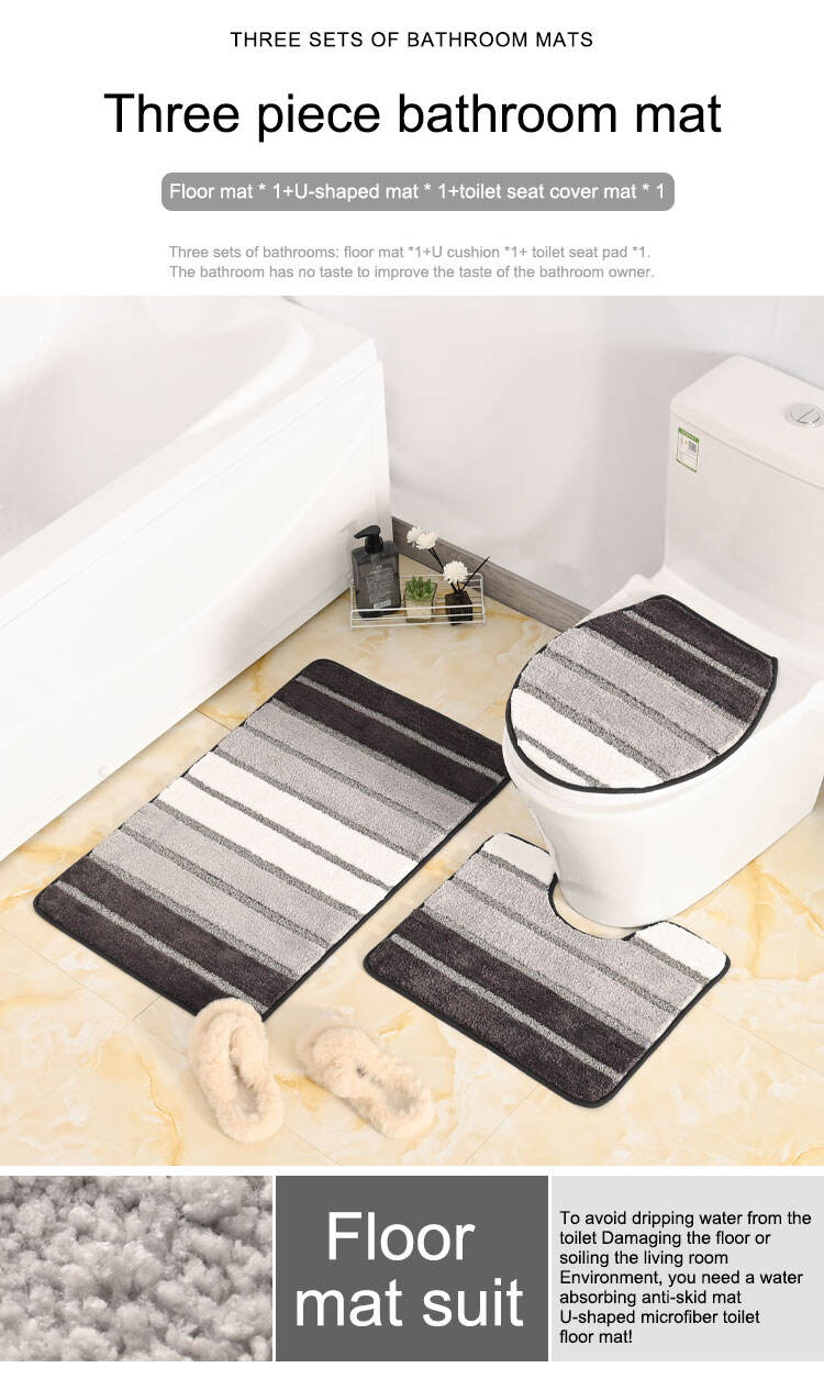 2023 New Design Microfiber Embossing toilet lid Water Absorbent Bathroom Non Slip Mat 100% Polyester Toilet Mat 3pcs toilet sets factory