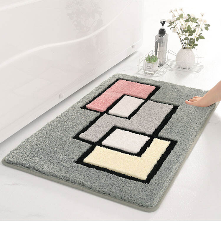 New Design Anti Slip Heat Transfer Digital Printed Carpet Super Fiber Easy Clean Non-slip 3 Plaid Bathroom Mat supplier