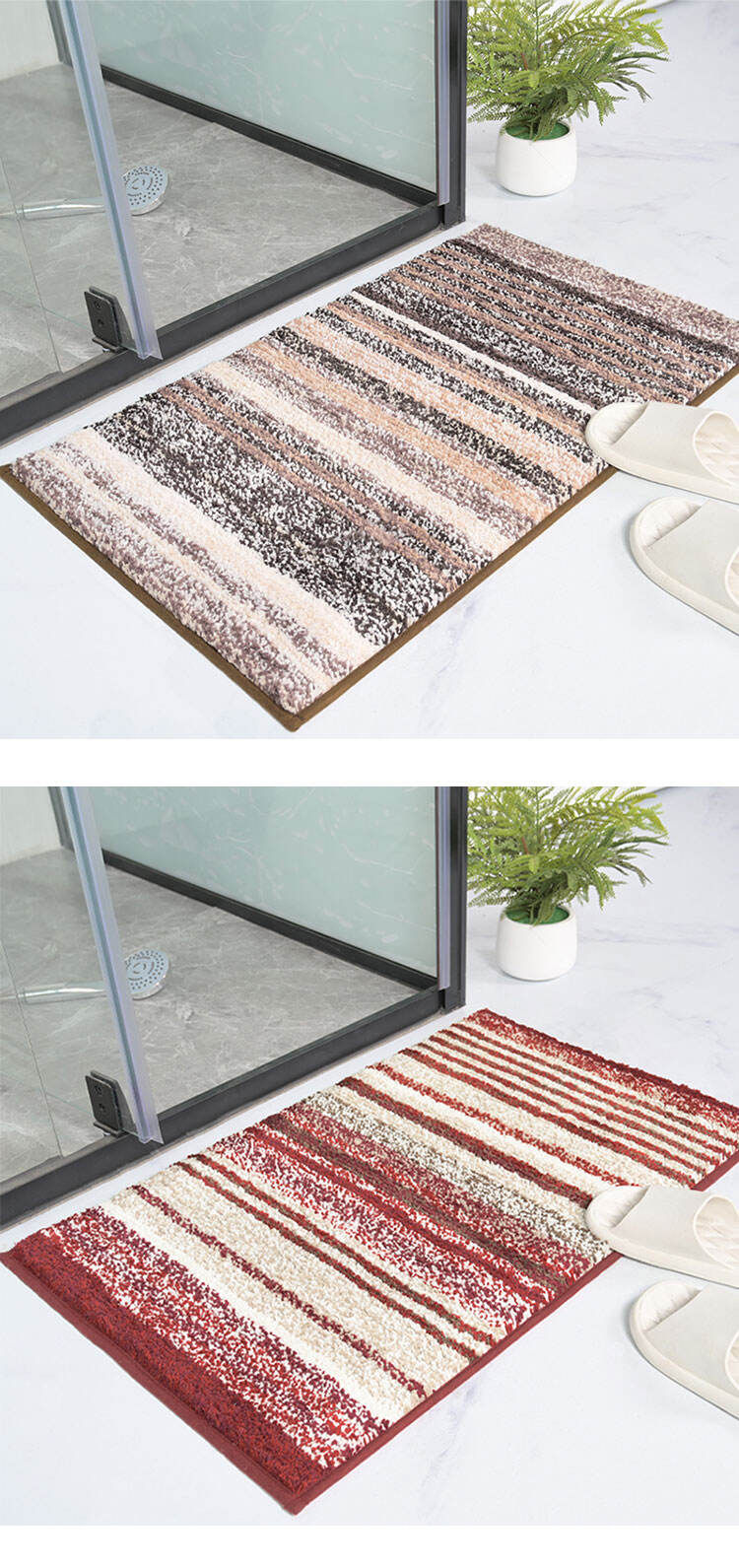 Microfiber Striped Bathroom Carpet Thick Soft Fluffy Absorbent Machine Washable Bathroom Tub And Shower Non-Slip Bath Mat factory