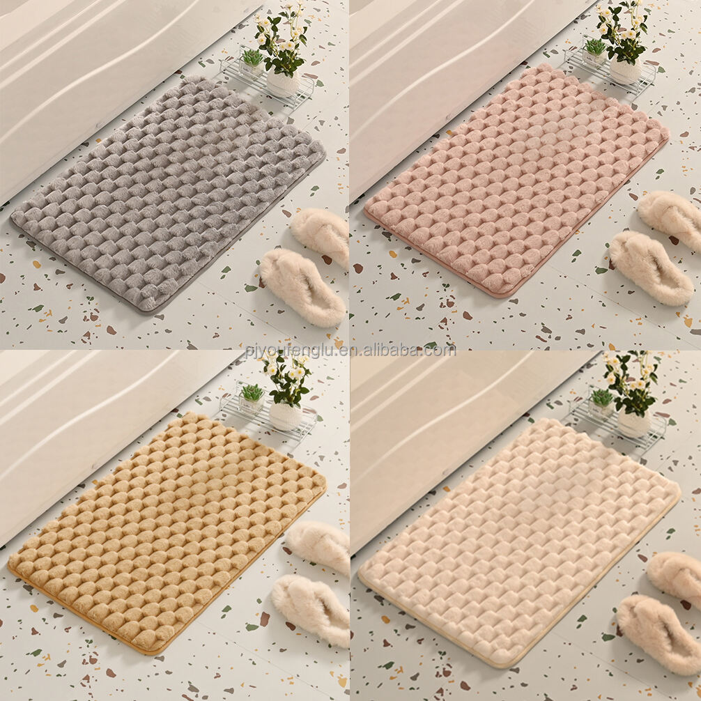 fish scale 3cm  absorbent non-slip Conical pattern quick dry cotton Toilet bath mat PVC bottom memory foam flannel household mat supplier