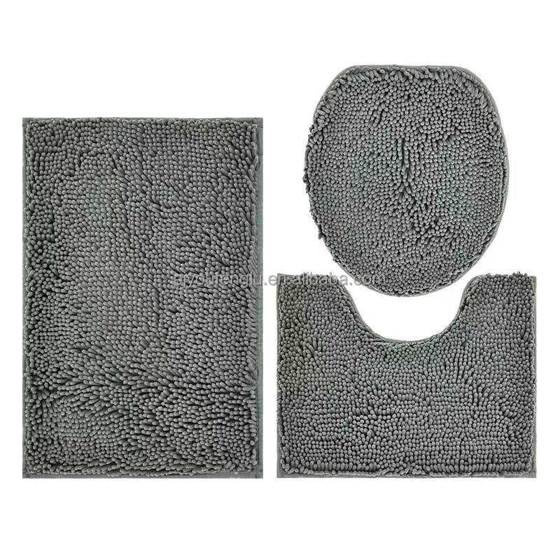 YFL Non slip Chenille Bath mat 3 pieces sets bath mat absorbent bathroom rug details