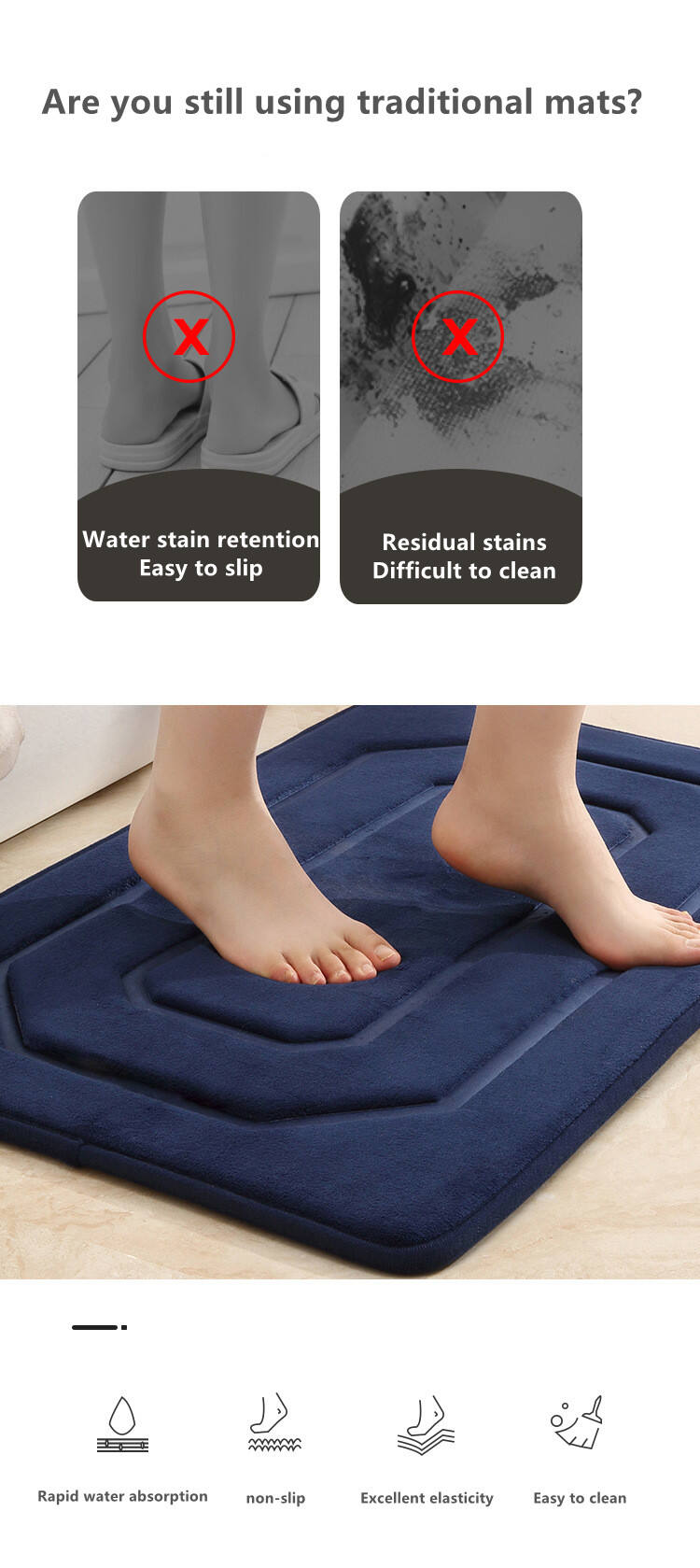 Customizable Solid Color Memory Foam Bath Mat - Luxury Non-Slip Bathroom Rugs and Mats, High-Absorbency Washable Bath Mats for Bathroom, Ideal for Bedroom, Living Room, and Hot Tub Mats factory