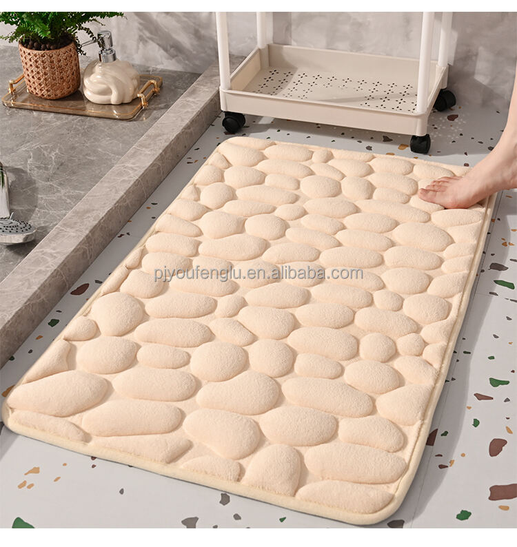 3D printing High frequency quick dry Non slip stereoscopic Cobblestone coral fleece Sandwich hot melt adhesive bottom bath mat factory