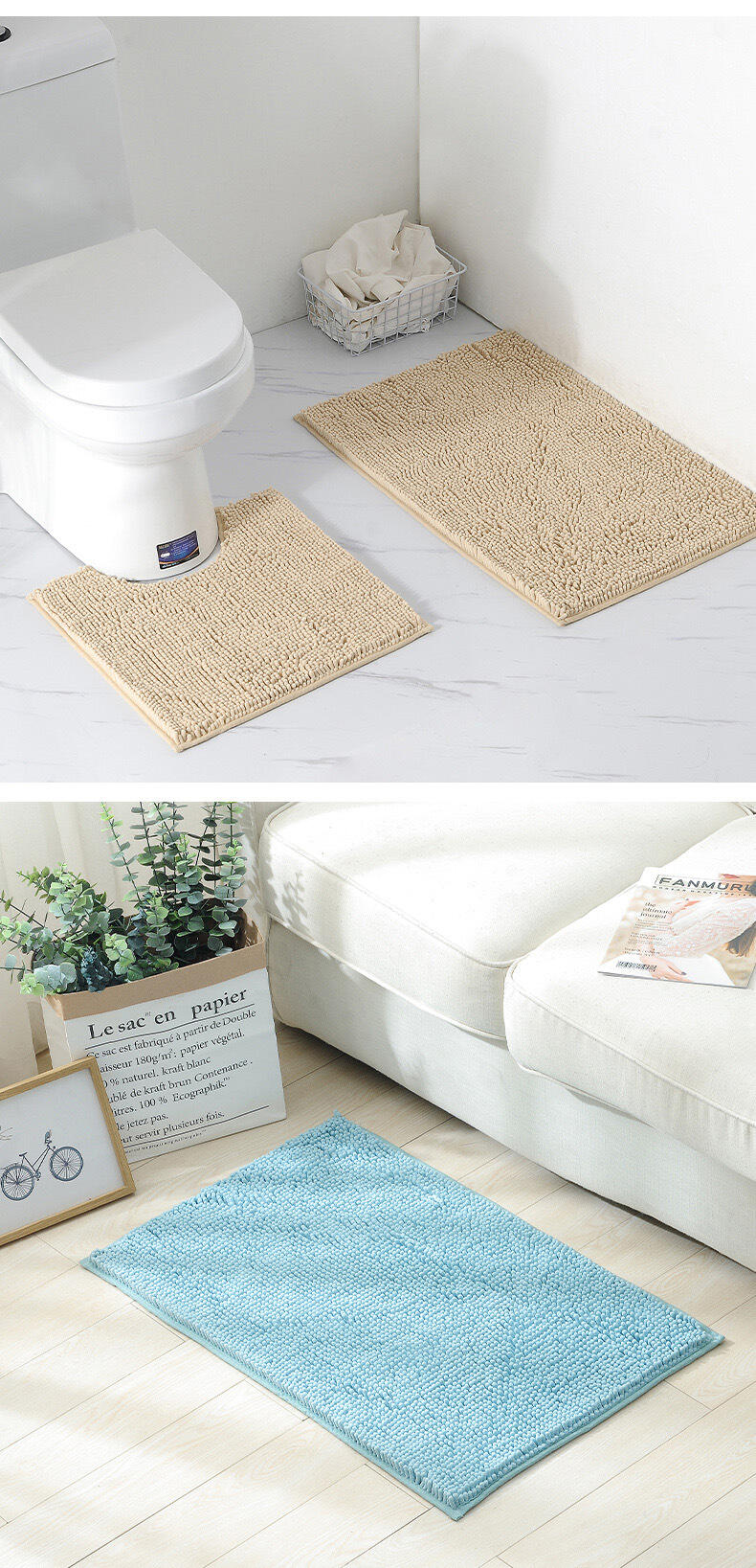 Super Absorbent Customized Color Door Mat Rugs Non Slip Bathroom Living Room Mat Chenille Floor Mat supplier