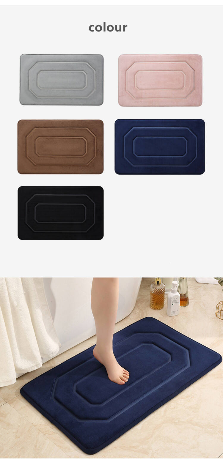 Customizable Solid Color Memory Foam Bath Mat - Luxury Non-Slip Bathroom Rugs and Mats, High-Absorbency Washable Bath Mats for Bathroom, Ideal for Bedroom, Living Room, and Hot Tub Mats factory