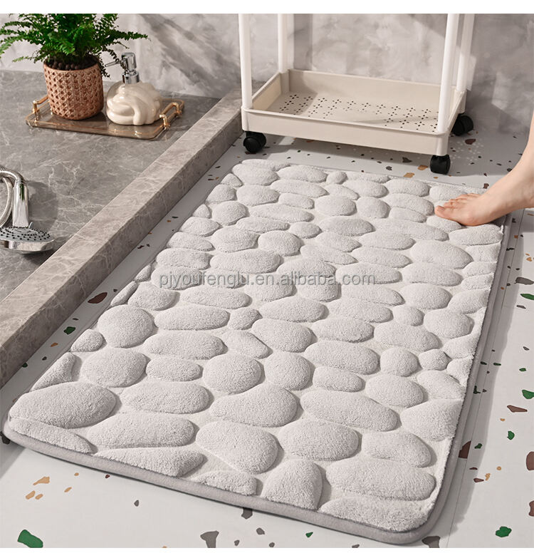 3D printing High frequency quick dry Non slip stereoscopic Cobblestone coral fleece Sandwich hot melt adhesive bottom bath mat manufacture