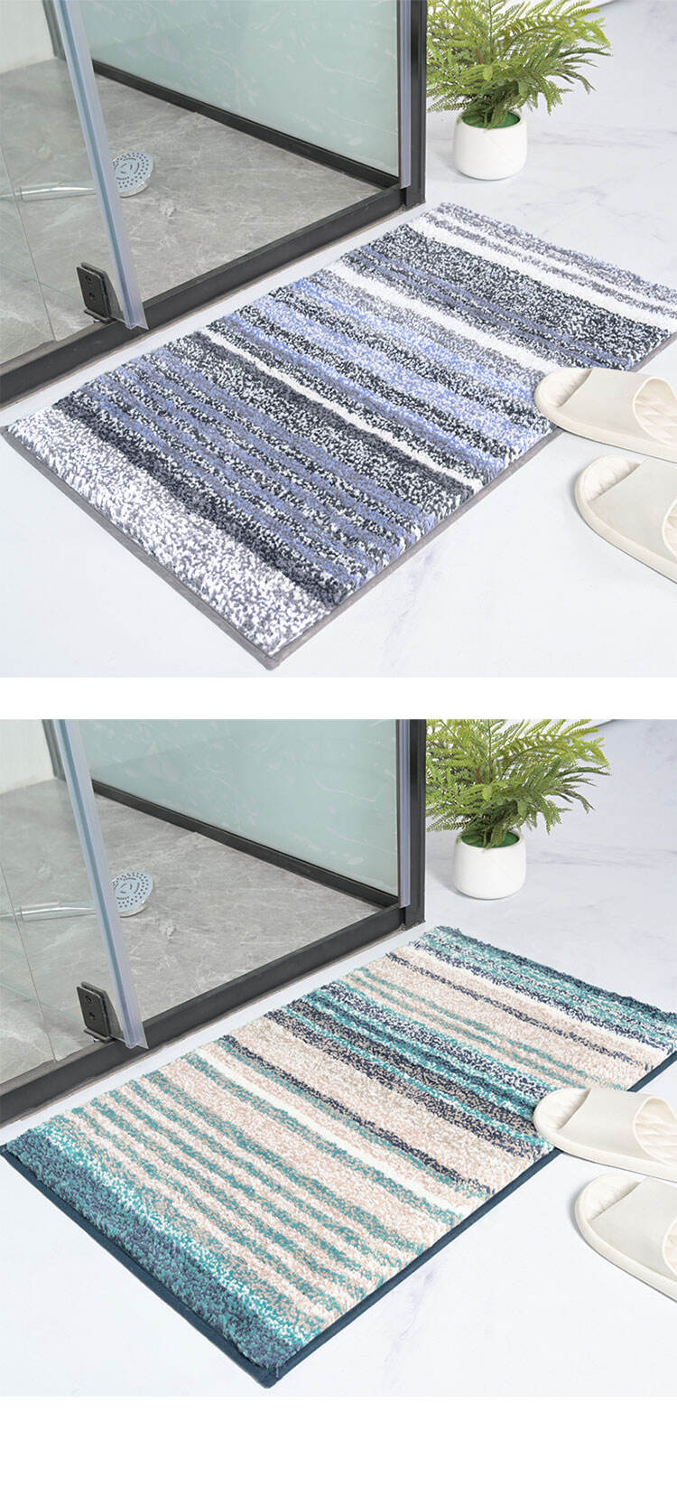 Microfiber Striped Bathroom Carpet Thick Soft Fluffy Absorbent Machine Washable Bathroom Tub And Shower Non-Slip Bath Mat supplier