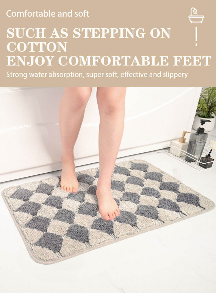 Custom Soft Microfiber Non Slip Checkered Bathroom Rugs Machine Washable Water Absorbent Tufted Bath Mat manufacture