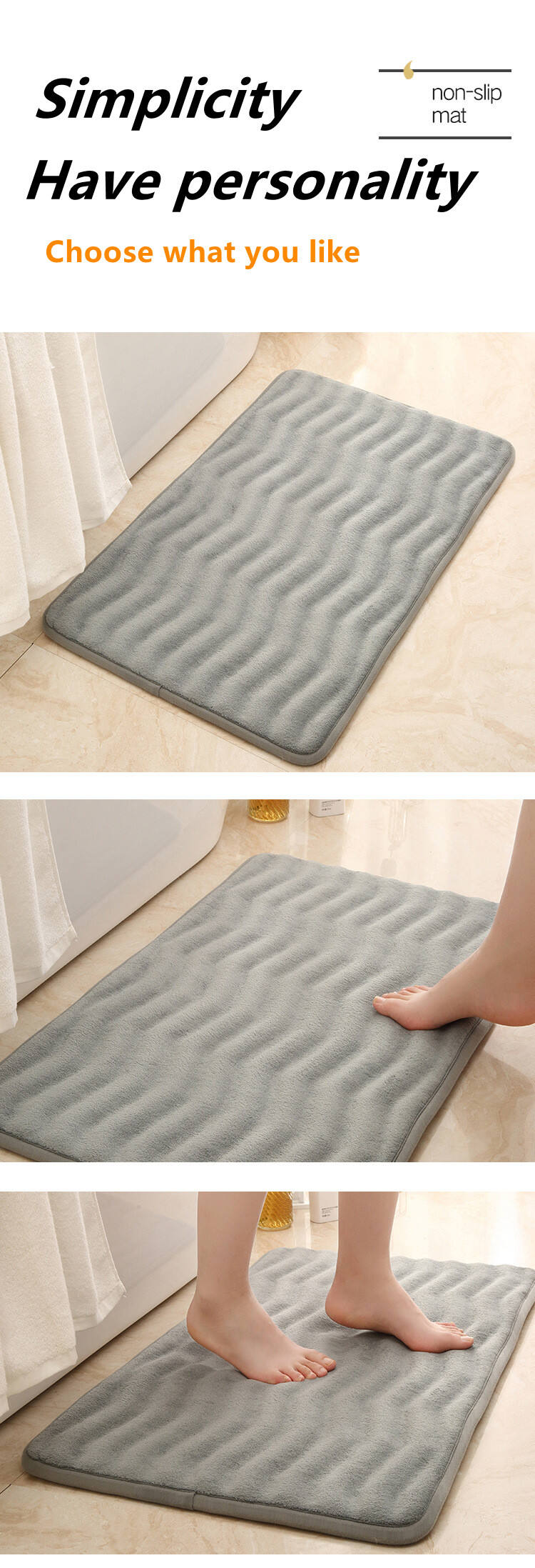 Memory Foam Bathroom Mat - Absorbent Non-Slip Bath Mat, Solid Color Bathroom Rugs and Bath Mats for Bathroom, Ideal for Bedroom and Living Room, Soft and Durable Bathroom Floor Mat supplier