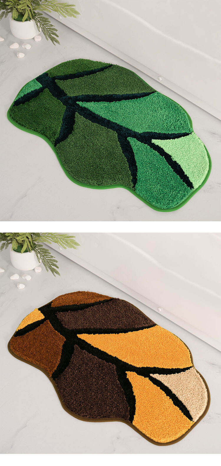 Custom Fluffy Leaf Shape Microfiber Shower Carpet Quick Dry Microfiber Tufted Bath Rug Non Slip Bath Mats factory