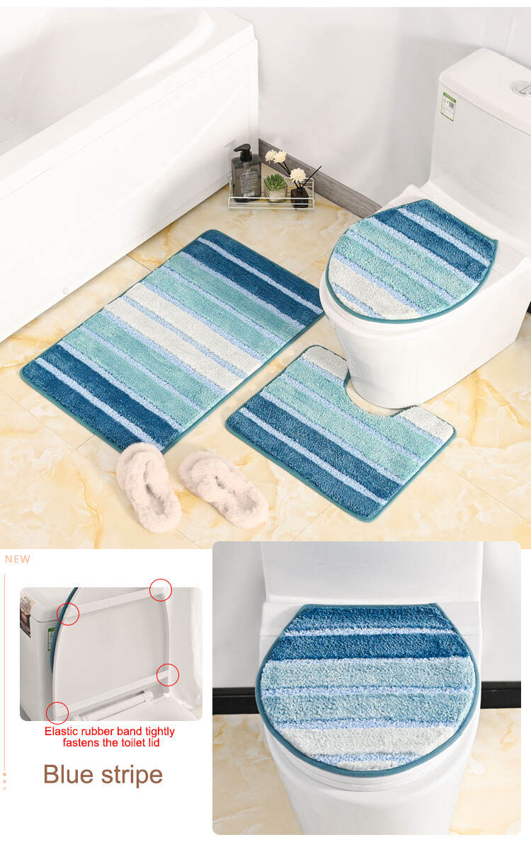 2023 New Design Microfiber Embossing toilet lid Water Absorbent Bathroom Non Slip Mat 100% Polyester Toilet Mat 3pcs toilet sets factory