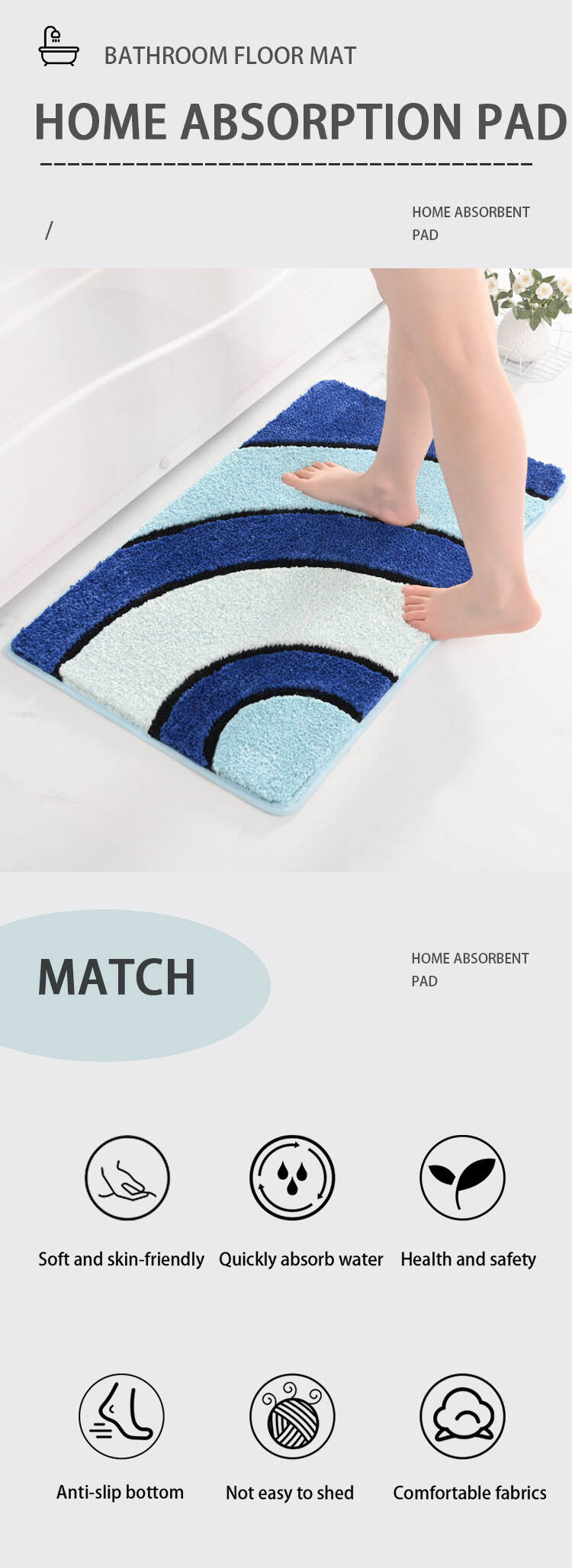 Wholesale 40*60 50*80cm Microfiber Comfortable Anti-Skid Quick Dry Bath Mat Absorbent Water Bathroom Carpet Rugs manufacture