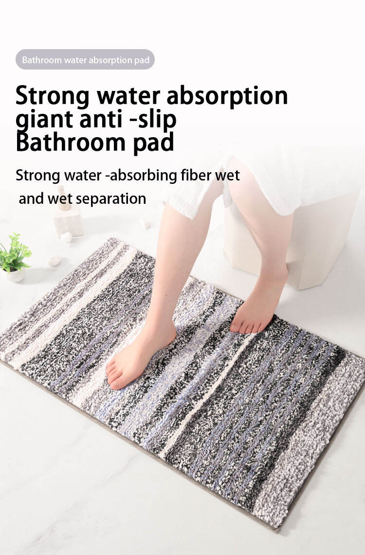 Microfiber Striped Bathroom Carpet Thick Soft Fluffy Absorbent Machine Washable Bathroom Tub And Shower Non-Slip Bath Mat manufacture