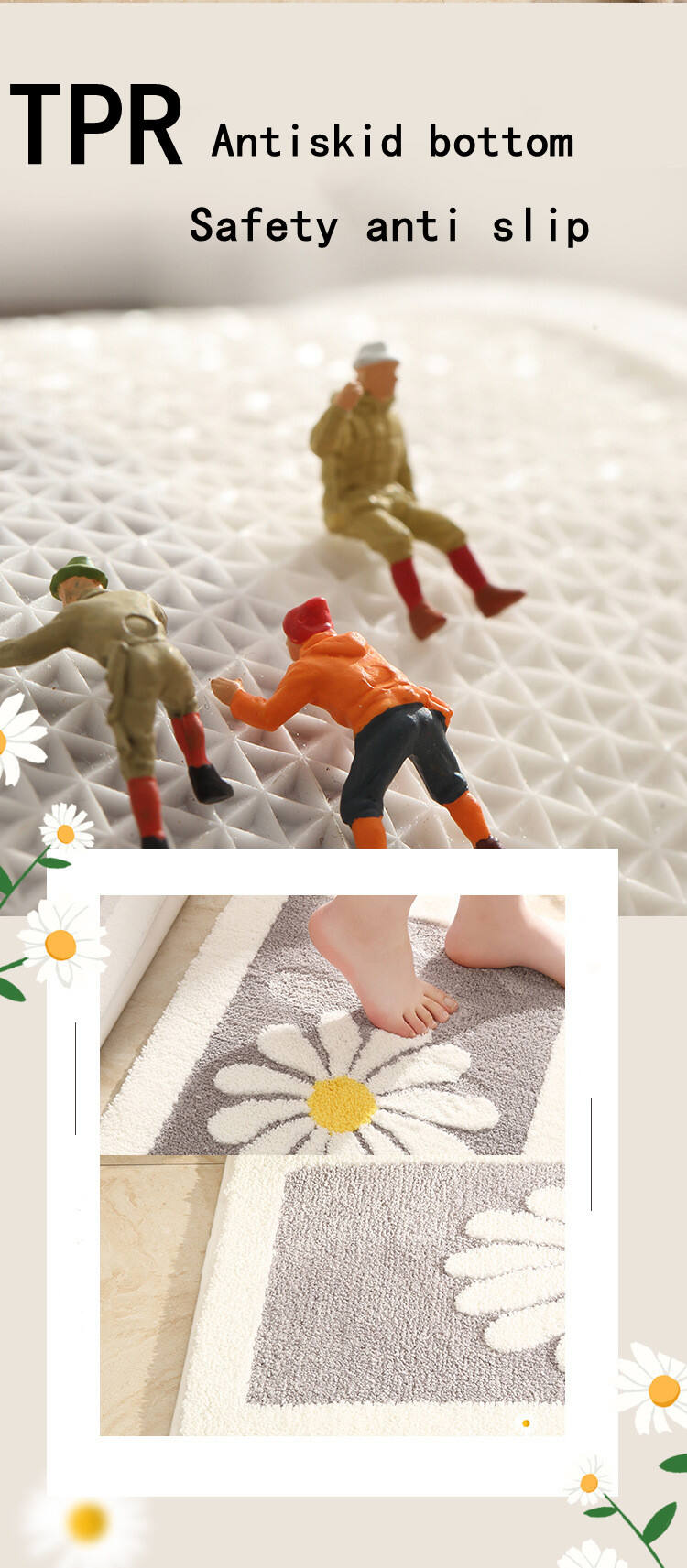 Top luxury Bathroom Rugs And Mats On Sale Long Bath Mats Customized Color Non Slip Chrysanthemum Shower Bath Mats supplier