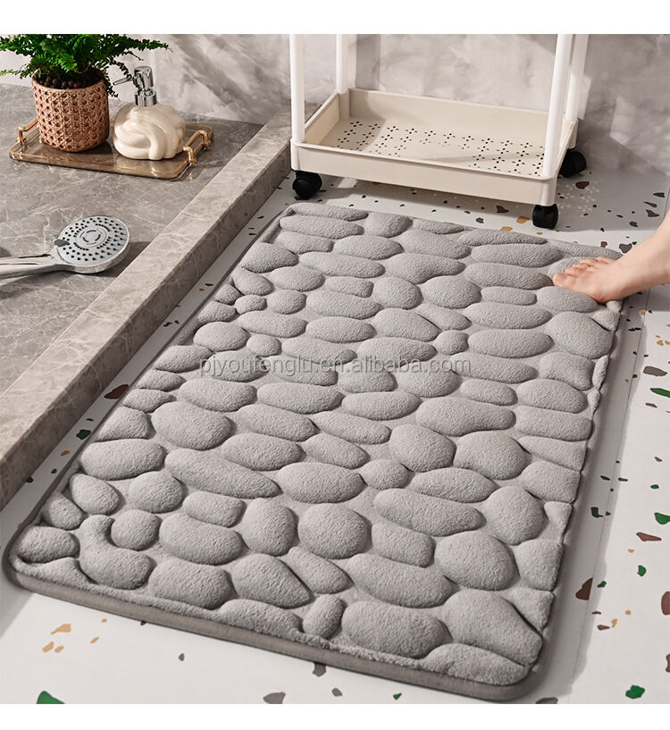 3D printing High frequency quick dry Non slip stereoscopic Cobblestone coral fleece Sandwich hot melt adhesive bottom bath mat details