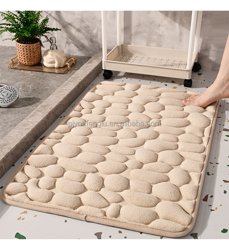 3D printing High frequency quick dry Non slip stereoscopic Cobblestone coral fleece Sandwich hot melt adhesive bottom bath mat manufacture