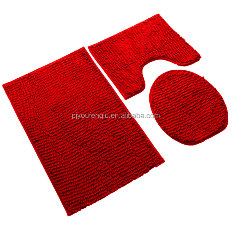 YFL Non slip Chenille Bath mat 3 pieces sets bath mat absorbent bathroom rug factory