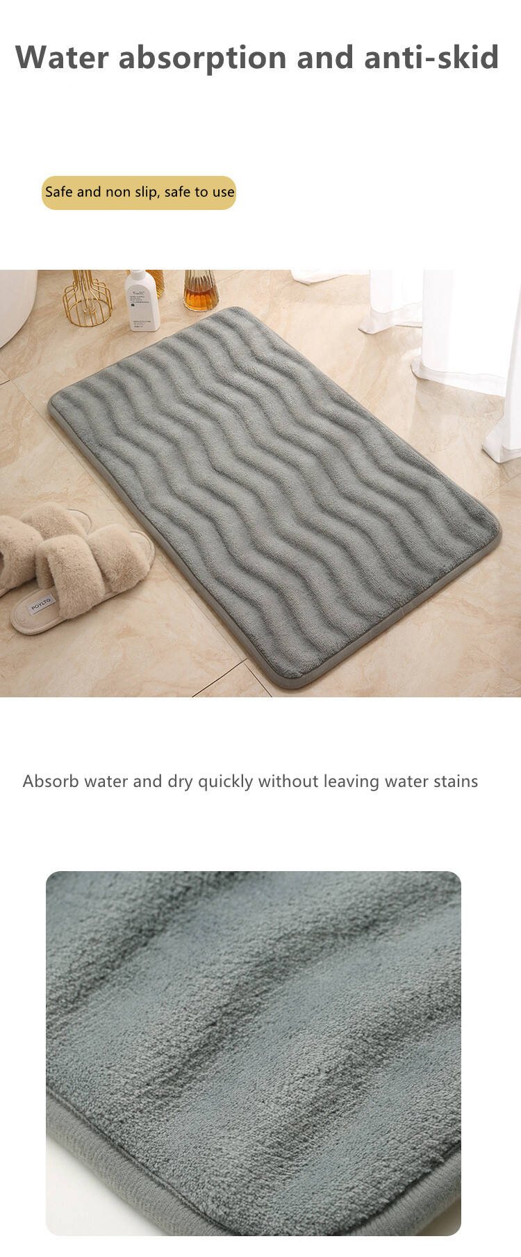 Memory Foam Bathroom Mat - Absorbent Non-Slip Bath Mat, Solid Color Bathroom Rugs and Bath Mats for Bathroom, Ideal for Bedroom and Living Room, Soft and Durable Bathroom Floor Mat factory