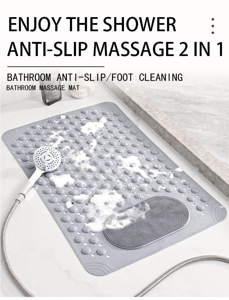 YFL Anti-Slip Massage Bathroom Bath Tub Mats with Suction Cup and Drain Hole Quick Drying Shower Floor Mat factory