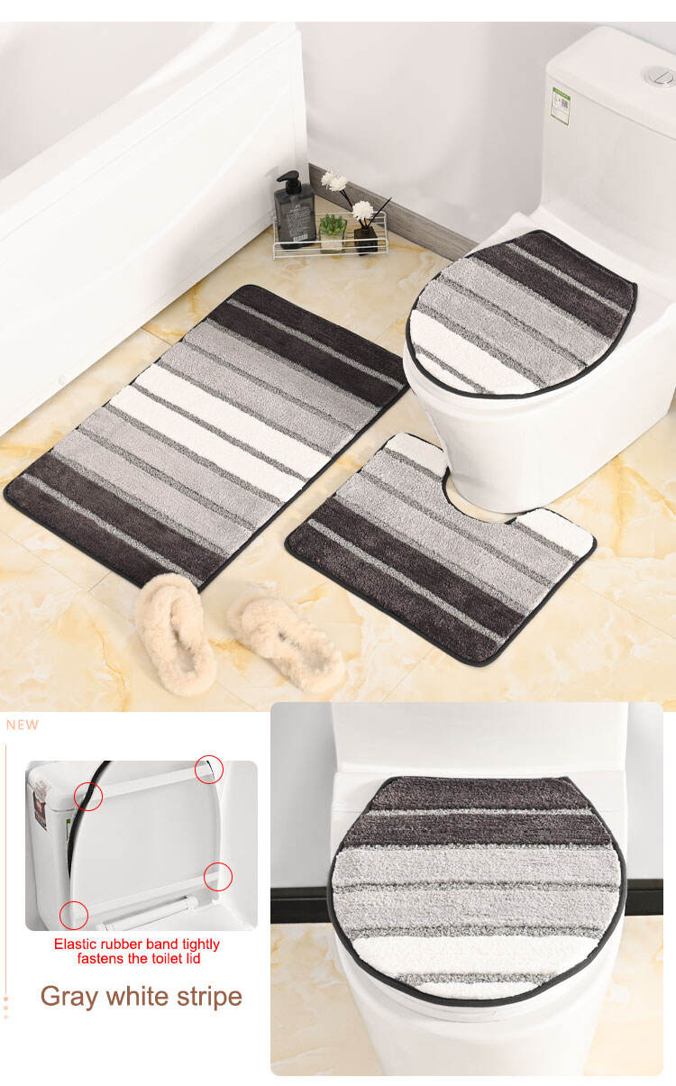 2023 New Design Microfiber Embossing toilet lid Water Absorbent Bathroom Non Slip Mat 100% Polyester Toilet Mat 3pcs toilet sets factory