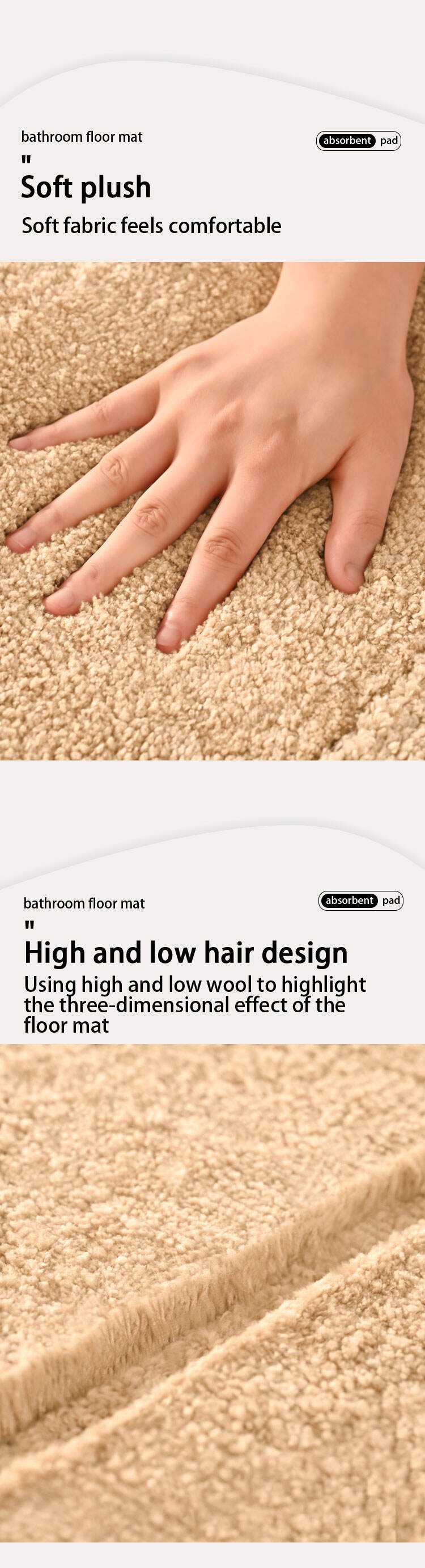 Custom Oval Non-Slip Bathroom Doorway Foot Mat Comfortable Soft Absorbent Microfiber Bathroom Rug Solid Color Bath Mat details