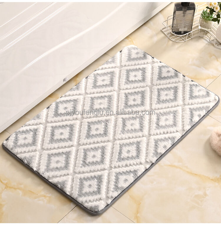 40x60cm Eco-Friendly Memory Foam Bath Mat - Anti-Slip Jacquard Sherpa Bathroom Rugs, Plush Bath Mats for Bathroom and Toilet, High-Absorbency Floor Coverings for a Cozy and Safe Bathroom Experience factory