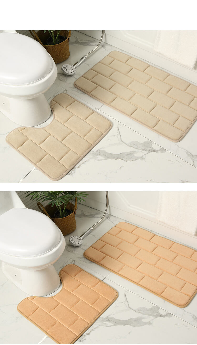 2-Piece 3D Embossed Floor Tile Pattern Memory Foam Bath Mat Set - Ultra Absorbent Non-Slip Bathroom Rugs and Mats, Ideal Bath Mats for Bathroom, Plush Floor Mats for Bedroom and Toilet details