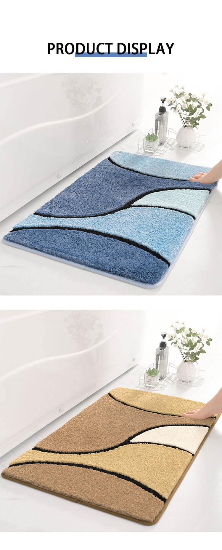 Custom Microfiber Soft Plush Stripe Shower Bathroom Rug Carpet Quick Dry Tufted Microfiber Bath Mats details