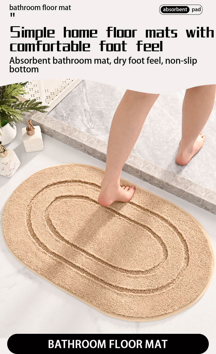 Custom Oval Non-Slip Bathroom Doorway Foot Mat Comfortable Soft Absorbent Microfiber Bathroom Rug Solid Color Bath Mat details