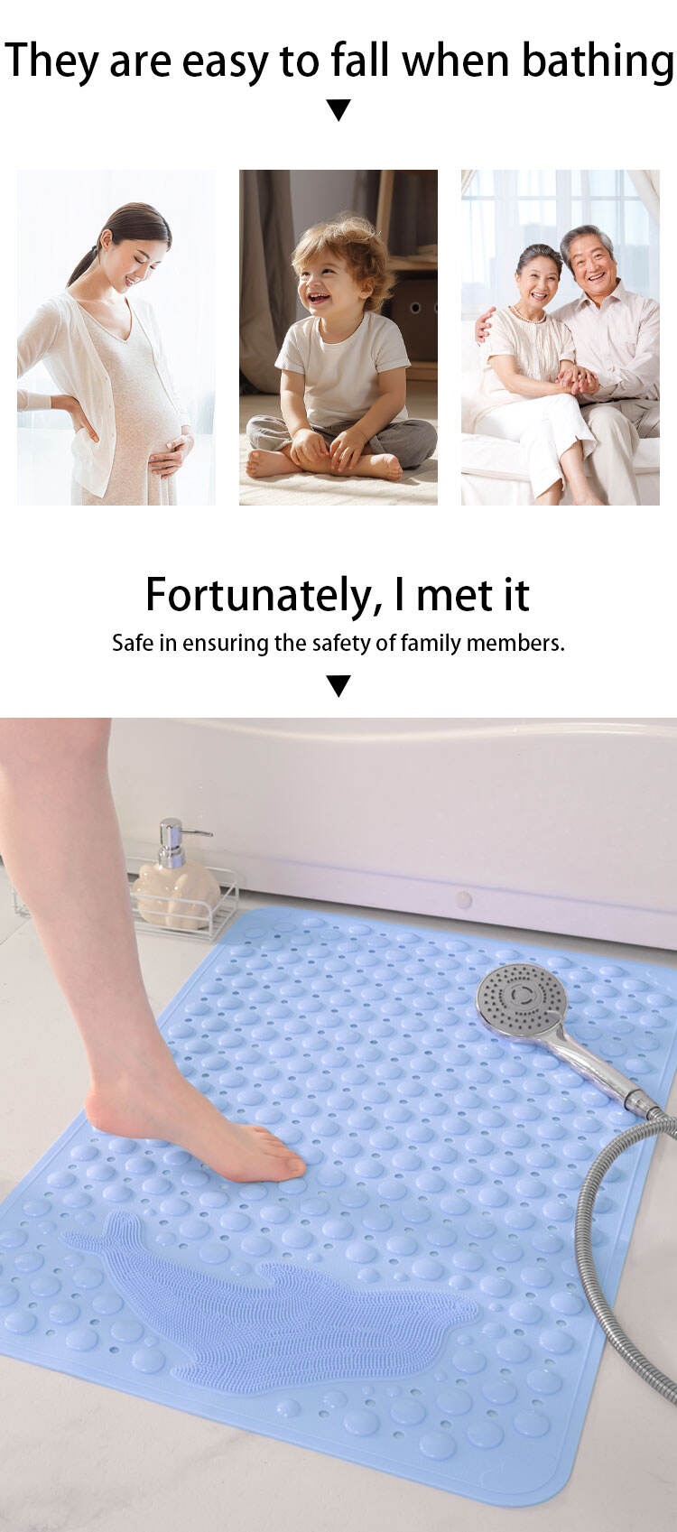 Anti-slip Bath Mat Non Toxic Shower Mats Machine Washable Bathtub Mat with Suction Cups and Drainage Holes manufacture