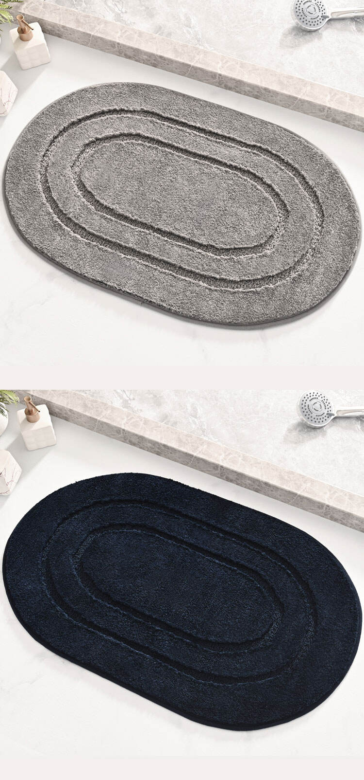 Custom Oval Non-Slip Bathroom Doorway Foot Mat Comfortable Soft Absorbent Microfiber Bathroom Rug Solid Color Bath Mat manufacture