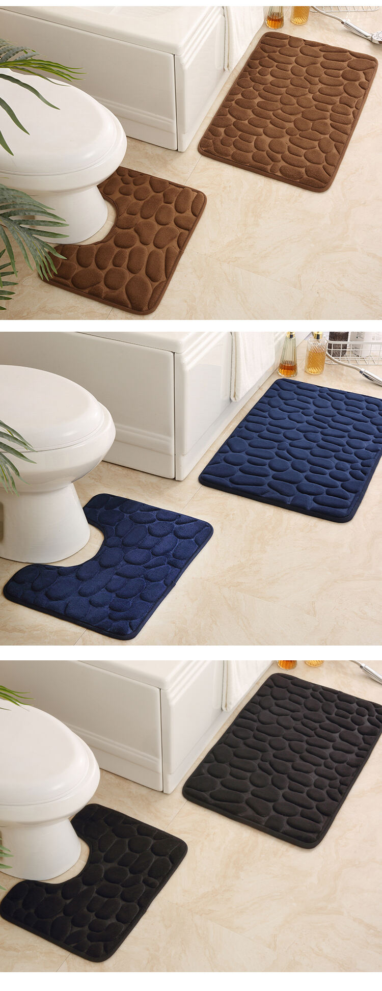 Hot Sale Cobblestone Embossed Carpet 2 Piece Set Absorbent Non-slip Mat Floor Mat Toilet Bathroom Mat toilet carpet supplier