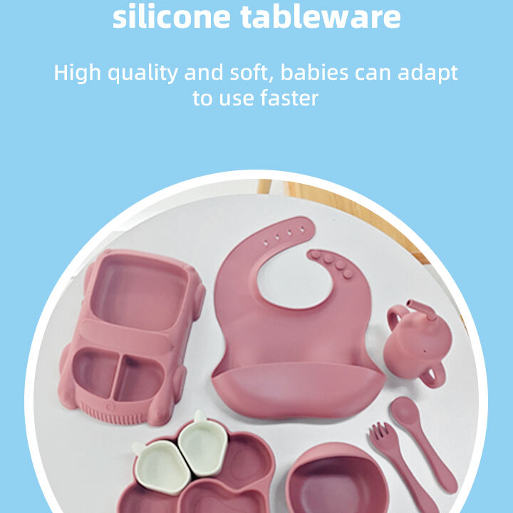 Wholesale Baby Tableware Set BPA-Free Food Grade Silicone with Customized Animal Pattern Waterproof Bibs Plate Spoon Bowl factory