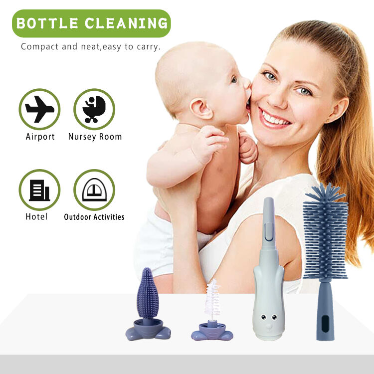 3-in-1 Cute Rabbit Bunny Silicone Handle BPA-Free Pacifier Bottle Brush Set for Baby for 0-12 Months supplier