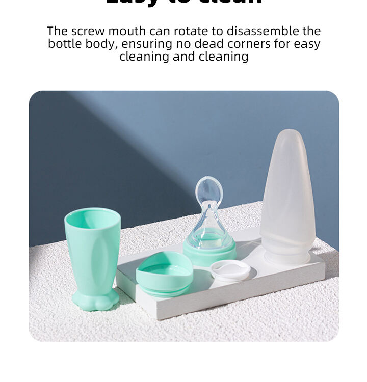 Wholesale 90ml BAP Free Baby Silicone Squeezing Feeding Bottle with Spoon Kids Rice Paste Feeding Bottle Food Fruit Feeder details