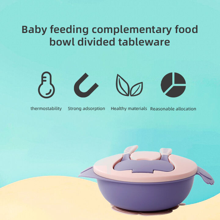Baby Supplier Stocks BPA Free Baby Plastic Feeding Bowl Kids Tableware Plastic Suction Bowl With Spoon and Fork factory