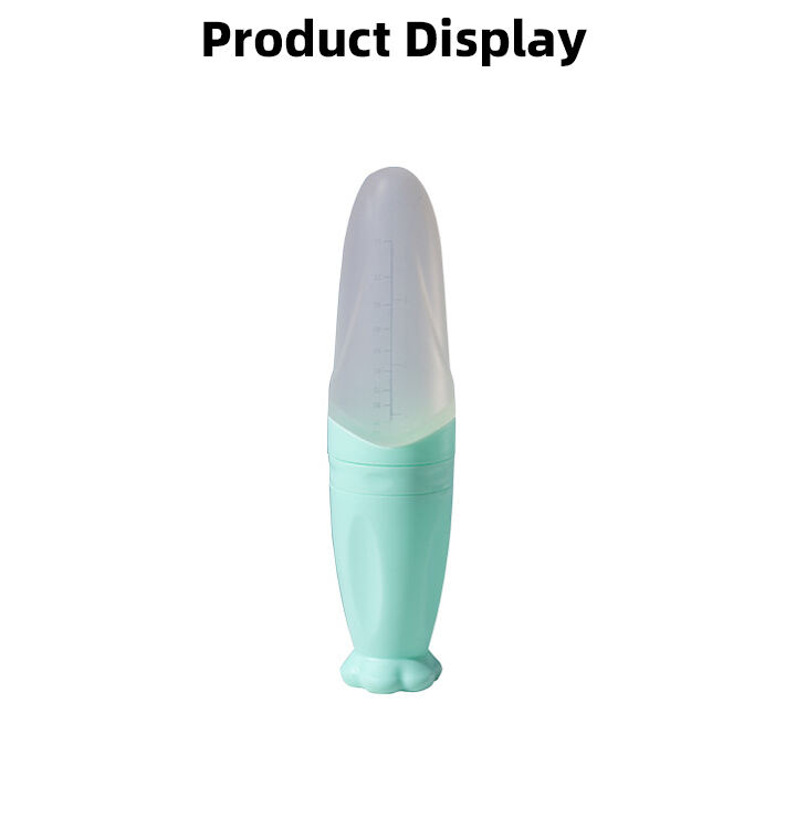 Wholesale 90ml BAP Free Baby Silicone Squeezing Feeding Bottle with Spoon Kids Rice Paste Feeding Bottle Food Fruit Feeder details