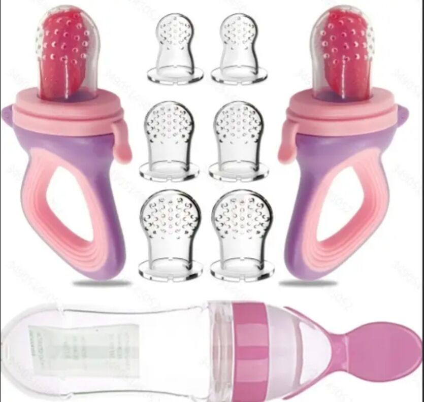 Factory Stocks Food Grade Silicone Baby Fruit Feeder Pacifier Sets Silicone Squeezing Feeder Bottle with Spoon for Kids supplier
