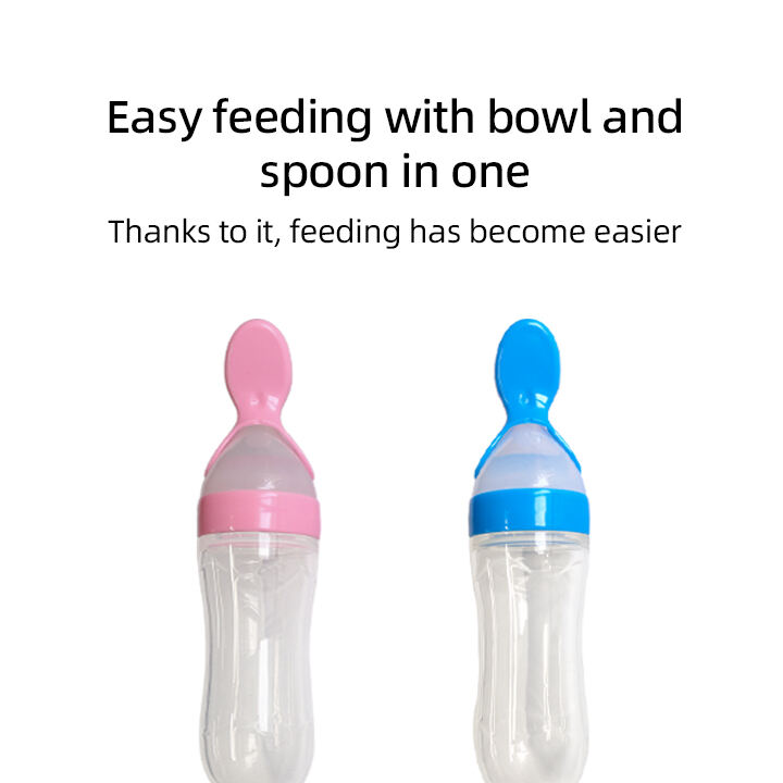 Silicone Squeeze Baby Feeding Bottle Animal Pattern Rice Cereal Feeder with Spoon for 0-12 Months Infant Care Water Bottles factory