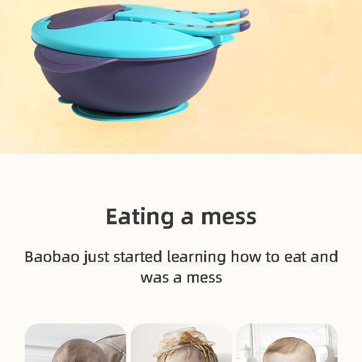 Baby Supplier Stocks BPA Free Baby Plastic Feeding Bowl Kids Tableware Plastic Suction Bowl With Spoon and Fork factory