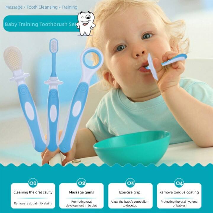 Factory Free Sample Baby 3 Stage Oral Care Set Training Toothbrush BPA Free Custom Logo Training Toothbrush Set for Newborn supplier
